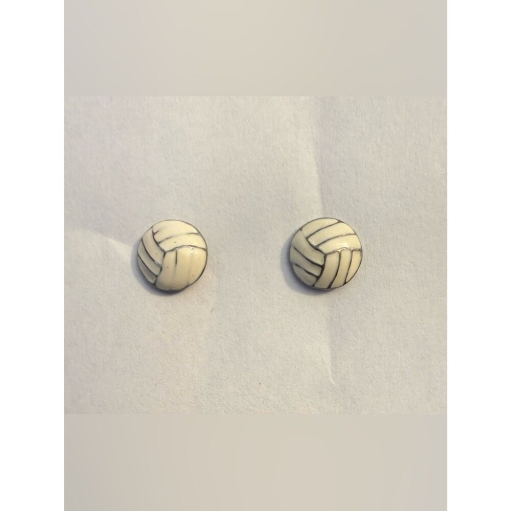 Ivory White Silver Volleyball Stud Earrings